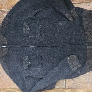 Pronto Umo Blue 100% Wool Zip Front Sweater elbow patches EUC Men's size XXL